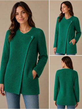 Cynthia Rowley Merino Wool Blend Green Wrap Cardigan Sweater L